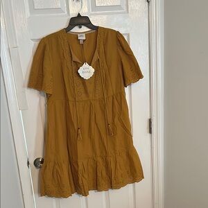 Knox Rose Yellow Flutter Sleeve Tiered Midi Dress